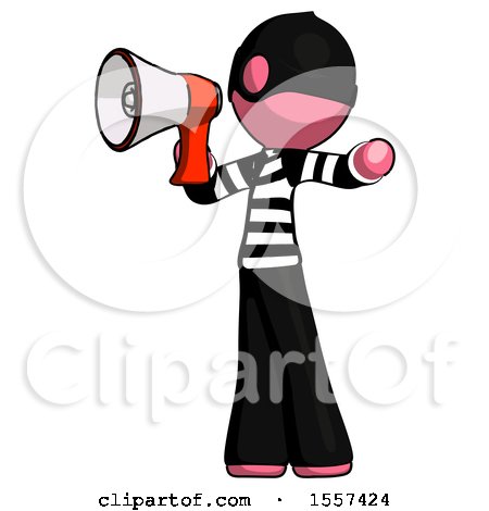 Pink Thief Man Shouting into Megaphone Bullhorn Facing Left by Leo Blanchette