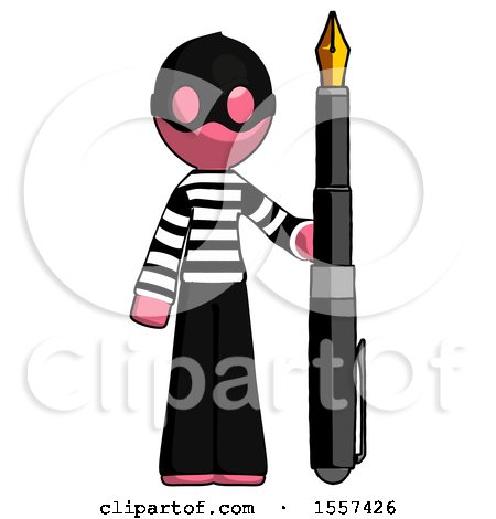 Pink Thief Man Holding Giant Calligraphy Pen by Leo Blanchette