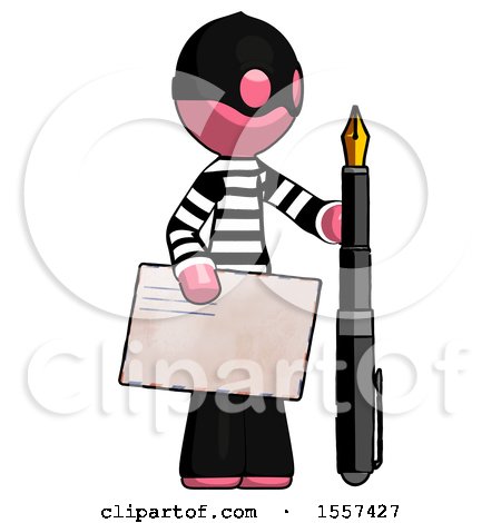 Pink Thief Man Holding Large Envelope and Calligraphy Pen by Leo Blanchette