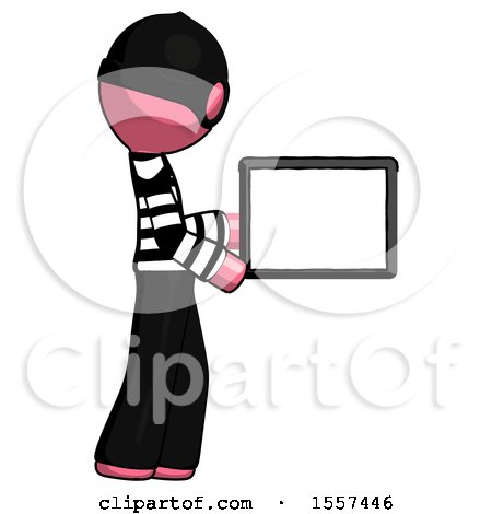 Pink Thief Man Show Tablet Device Computer to Viewer, Blank Area by Leo Blanchette