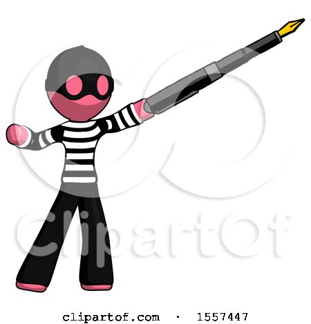 Pink Thief Man Pen Is Mightier Than the Sword Calligraphy Pose by Leo Blanchette