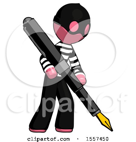 Pink Thief Man Drawing or Writing with Large Calligraphy Pen by Leo Blanchette