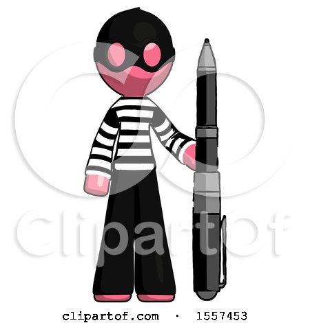 Pink Thief Man Holding Large Pen by Leo Blanchette