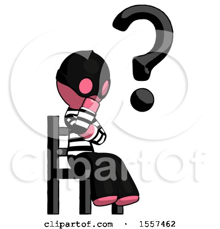 Pink Thief Man Question Mark Concept, Sitting on Chair Thinking by Leo Blanchette