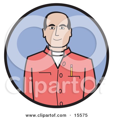 Caucasian Businessman Dressed In A Casual Red Shirt With A Pencil In The Pocket Clipart Illustration by Andy Nortnik