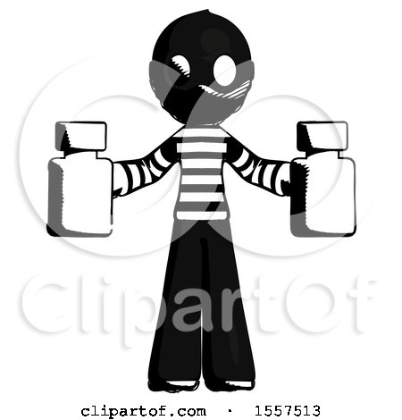 Ink Thief Man Holding Two Medicine Bottles by Leo Blanchette