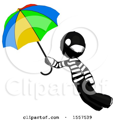 Ink Thief Man Flying with Rainbow Colored Umbrella by Leo Blanchette