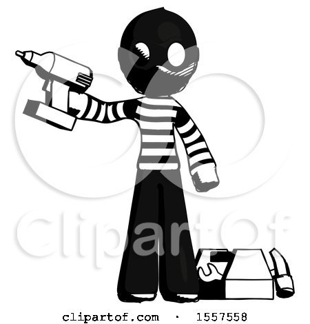 Ink Thief Man Holding Drill Ready to Work, Toolchest and Tools to Right by Leo Blanchette