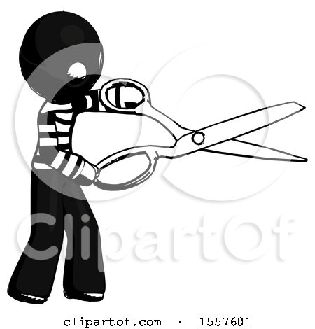 Ink Thief Man Holding Giant Scissors Cutting out Something by Leo Blanchette