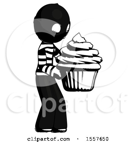 Ink Thief Man Holding Large Cupcake Ready to Eat or Serve by Leo Blanchette