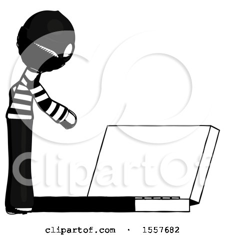 Ink Thief Man Using Large Laptop Computer Side Orthographic View by Leo Blanchette