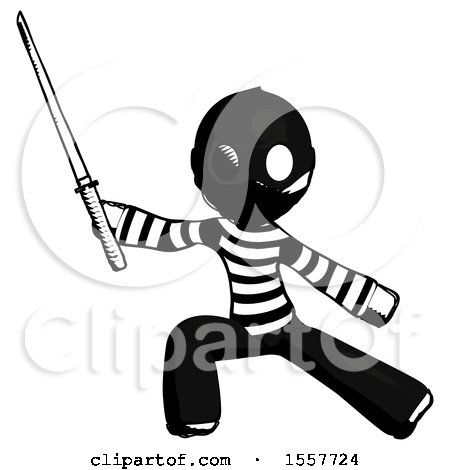 Ink Thief Man with Ninja Sword Katana in Defense Pose by Leo Blanchette
