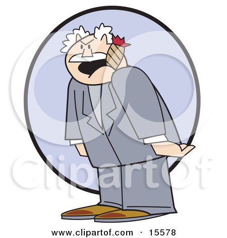 Grumpy Old Man, The Boss, Smoking A Cigar And Screaming At His Innocent Employees Clipart Illustration by Andy Nortnik