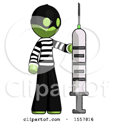 Green Thief Man Holding Large Syringe by Leo Blanchette