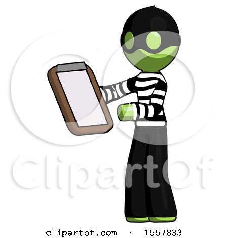 Green Thief Man Reviewing Stuff on Clipboard by Leo Blanchette