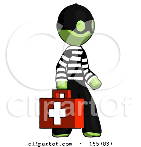 Green Thief Man Walking with Medical Aid Briefcase to Right by Leo Blanchette