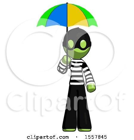 Green Thief Man Holding Umbrella Rainbow Colored by Leo Blanchette