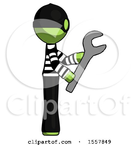 Green Thief Man Using Wrench Adjusting Something to Right by Leo Blanchette