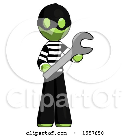 Green Thief Man Holding Large Wrench with Both Hands by Leo Blanchette