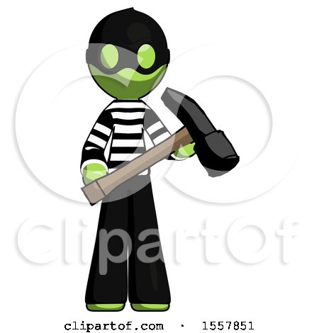 Green Thief Man Holding Hammer Ready to Work by Leo Blanchette
