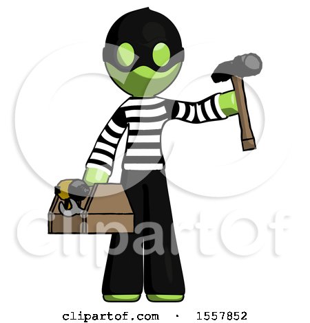 Green Thief Man Holding Tools and Toolchest Ready to Work by Leo Blanchette