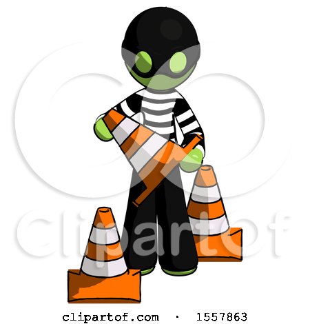 Green Thief Man Holding a Traffic Cone by Leo Blanchette