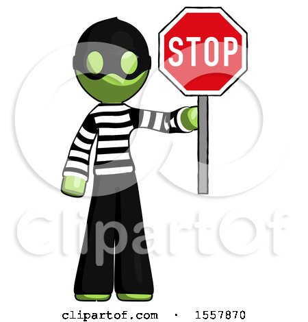 Green Thief Man Holding Stop Sign by Leo Blanchette