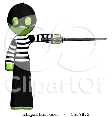 Green Thief Man Standing with Ninja Sword Katana Pointing Right by Leo Blanchette