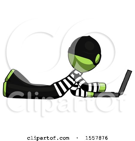 Green Thief Man Using Laptop Computer While Lying on Floor Side View by Leo Blanchette