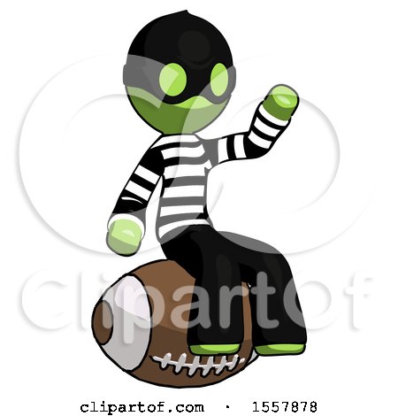 Green Thief Man Sitting on Giant Football by Leo Blanchette