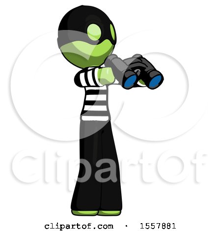 Green Thief Man Holding Binoculars Ready to Look Right by Leo Blanchette