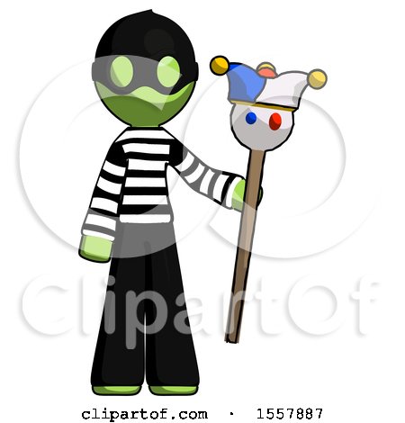 Green Thief Man Holding Jester Staff by Leo Blanchette