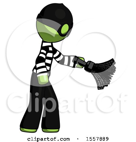 Green Thief Man Dusting with Feather Duster Downwards by Leo Blanchette