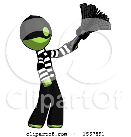 Green Thief Man Dusting with Feather Duster Upwards by Leo Blanchette