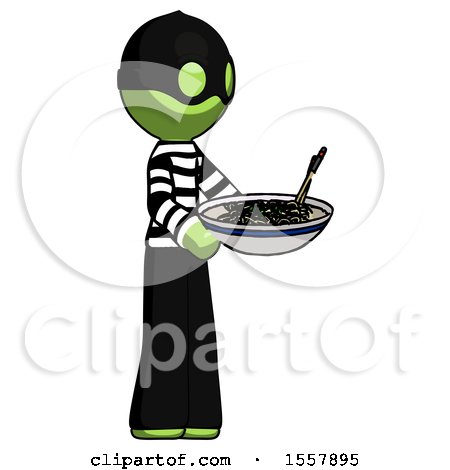 Green Thief Man Holding Noodles Offering to Viewer by Leo Blanchette