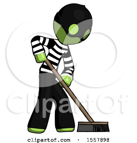 Green Thief Man Cleaning Services Janitor Sweeping Side View by Leo Blanchette