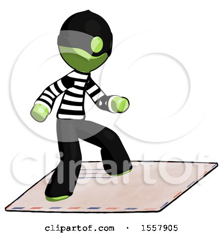 Green Thief Man on Postage Envelope Surfing by Leo Blanchette