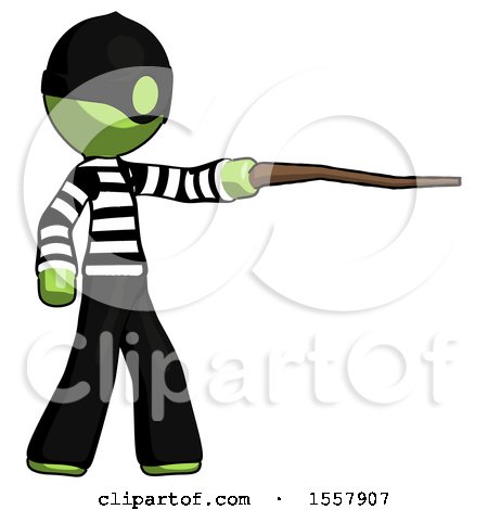 Green Thief Man Pointing with Hiking Stick by Leo Blanchette