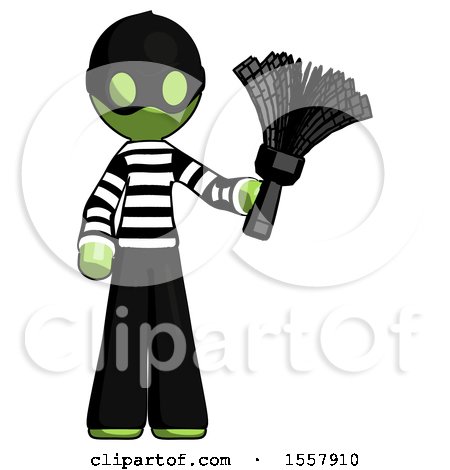 Green Thief Man Holding Feather Duster Facing Forward by Leo Blanchette
