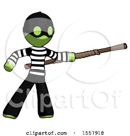 Green Thief Man Bo Staff Pointing Right Kung Fu Pose by Leo Blanchette