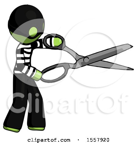 Green Thief Man Holding Giant Scissors Cutting out Something by Leo Blanchette