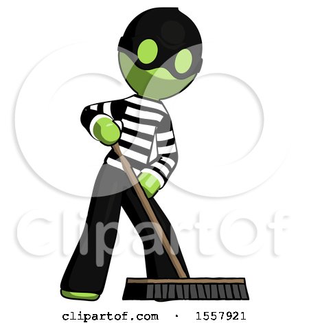 Green Thief Man Cleaning Services Janitor Sweeping Floor with Push Broom by Leo Blanchette