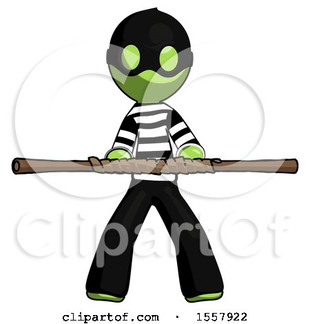 Green Thief Man Bo Staff Kung Fu Defense Pose by Leo Blanchette