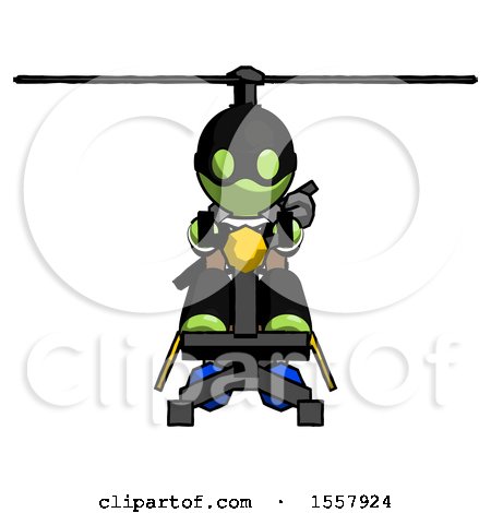 Green Thief Man Flying in Gyrocopter Front View by Leo Blanchette