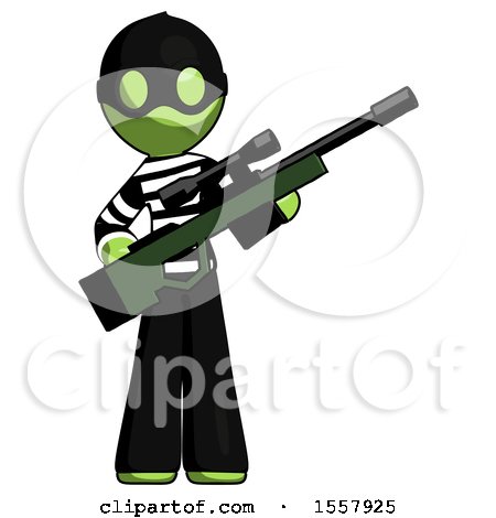 Green Thief Man Holding Sniper Rifle Gun by Leo Blanchette