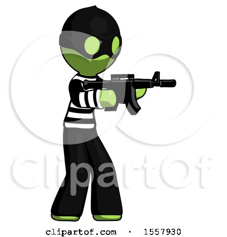 Green Thief Man Shooting Automatic Assault Weapon by Leo Blanchette