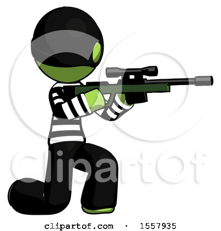 Green Thief Man Kneeling Shooting Sniper Rifle by Leo Blanchette