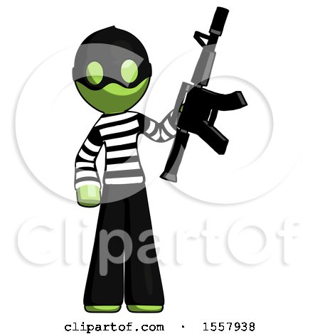 Green Thief Man Holding Automatic Gun by Leo Blanchette