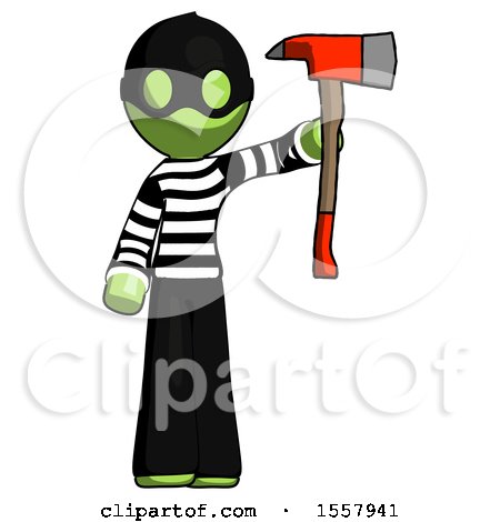 Green Thief Man Holding up Red Firefighter's Ax by Leo Blanchette