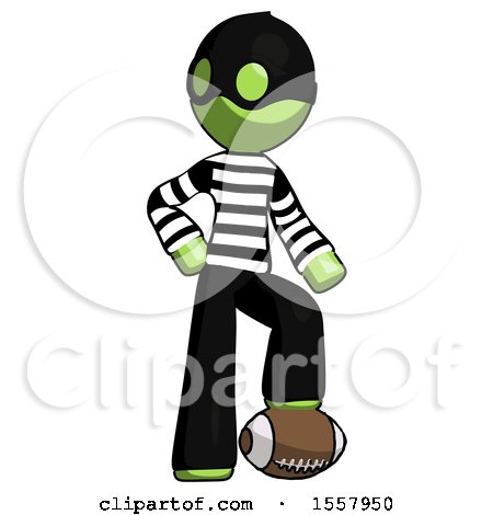 Green Thief Man Standing with Foot on Football by Leo Blanchette
